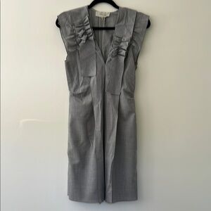 BCBG MaxAzria size XS Lightweight Wool Gray Ruffle, Work Midi Dress